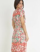 cflo Rochie Roșu-Verde Cloș cu Elastic în Talie Angely