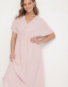 cflo Rochie roz deschis evazată cu elastic în talie și decolteu în V Iffara