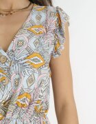 cflo Rochie Roz deschis și Albastru din Viscoză cu Elastic în Talie și Volane la Umeri Siham