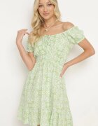 cflo Rochie spaniolă de vâscoză verde deschis cu elastic în talie cu cordon textil și volan Tiamanthea