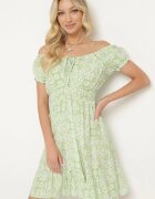 cflo Rochie spaniolă de vâscoză verde deschis cu elastic în talie cu cordon textil și volan Tiamanthea