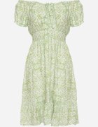 cflo Rochie spaniolă de vâscoză verde deschis cu elastic în talie cu cordon textil și volan Tiamanthea