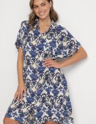 cflo Rochie tip cămașă dreaptă bleumarin din Viscoză cu Imprimeu Ornamental Vanisse