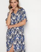 cflo Rochie tip cămașă dreaptă bleumarin din Viscoză cu Imprimeu Ornamental Vanisse