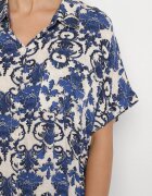 cflo Rochie tip cămașă dreaptă bleumarin din Viscoză cu Imprimeu Ornamental Vanisse