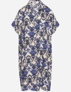 cflo Rochie tip cămașă dreaptă bleumarin din Viscoză cu Imprimeu Ornamental Vanisse