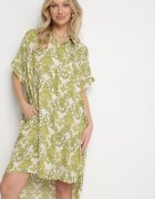 cflo Rochie tip cămașă dreaptă verde închis din viscoză cu imprimeu ornamental Vanisse