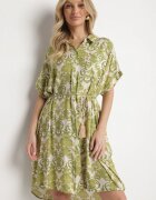 cflo Rochie tip cămașă dreaptă verde închis din viscoză cu imprimeu ornamental Vanisse