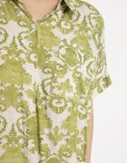 cflo Rochie tip cămașă dreaptă verde închis din viscoză cu imprimeu ornamental Vanisse