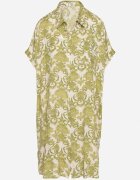 cflo Rochie tip cămașă dreaptă verde închis din viscoză cu imprimeu ornamental Vanisse
