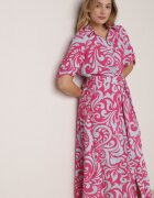 cflo Rochie tip cămașă Fucsia-Albastră Maxi cu cordon din material cu modele abstracte Terins