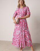 cflo Rochie tip cămașă Fucsia-Albastră Maxi cu cordon din material cu modele abstracte Terins