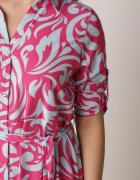 cflo Rochie tip cămașă Fucsia-Albastră Maxi cu cordon din material cu modele abstracte Terins