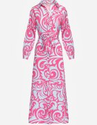 cflo Rochie tip cămașă Fucsia-Albastră Maxi cu cordon din material cu modele abstracte Terins