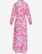 cflo Rochie tip cămașă Fucsia-Albastră Maxi cu cordon din material cu modele abstracte Terins