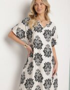 cflo Rochie Tip Cutie Neagră din Viscoză Decorată cu Model Geometric Emilavie