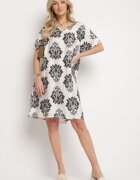 cflo Rochie Tip Cutie Neagră din Viscoză Decorată cu Model Geometric Emilavie