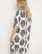 cflo Rochie Tip Cutie Neagră din Viscoză Decorată cu Model Geometric Emilavie