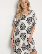 cflo Rochie Tip Cutie Neagră din Viscoză Decorată cu Model Geometric Emilavie
