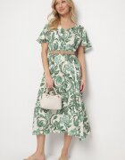 cflo Rochie tip cutie verde din viscoză cu imprimeu floral cu decolteu în V Inisara