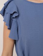 cflo Rochie Trapez Bleumarin cu Mânecă Scurtă cu Volănașe Legată cu Curea Subțire Rissalia