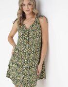 cflo Rochie Trapezoidală Verde-Neagră din Viscoză cu Elastic la Umeri Dorthi