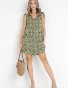cflo Rochie Trapezoidală Verde-Neagră din Viscoză cu Elastic la Umeri Dorthi