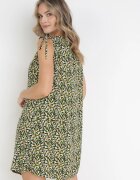 cflo Rochie Trapezoidală Verde-Neagră din Viscoză cu Elastic la Umeri Dorthi