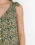 cflo Rochie Trapezoidală Verde-Neagră din Viscoză cu Elastic la Umeri Dorthi
