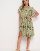 cflo Rochie Vâscoză Galben-Verde Croi Cloș Stil Boho Melnea