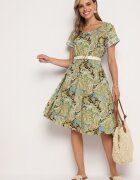 cflo Rochie Vâscoză Galben-Verde Croi Cloș Stil Boho Melnea