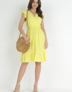 cflo Rochie Vâscoză Galbenă Mini cu elastic în talie și cu decolteu petrecut Yalemena