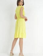 cflo Rochie Vâscoză Galbenă Mini cu elastic în talie și cu decolteu petrecut Yalemena