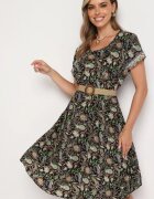 cflo Rochie Vâscoză Negru-Verde Cloș cu Model Paisley Mastis