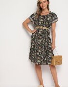 cflo Rochie Vâscoză Negru-Verde Cloș cu Model Paisley Mastis