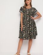 cflo Rochie Vâscoză Negru-Verde Cloș cu Model Paisley Mastis