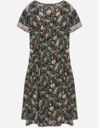 cflo Rochie Vâscoză Negru-Verde Cloș cu Model Paisley Mastis