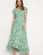 cflo Rochie Verde Asimetrică cu elastic în talie cu volane din viscoză Venimra