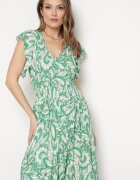 cflo Rochie Verde Asimetrică cu elastic în talie cu volane din viscoză Venimra