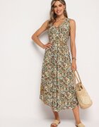 cflo Rochie Verde-bej Evazată De viscoză Fără mâneci Eladea