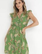 cflo Rochie Verde Clioșată din Viscoză cu Imprimeu Paisley Marinetta