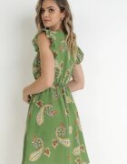 cflo Rochie Verde Clioșată din Viscoză cu Imprimeu Paisley Marinetta