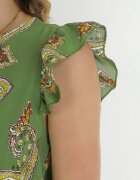 cflo Rochie Verde Clioșată din Viscoză cu Imprimeu Paisley Marinetta