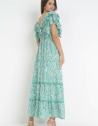 cflo Rochie Verde Cloș Maxi cu Decolteu Decorativ și Elastic în Talie din Viscoză Adyni