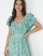cflo Rochie Verde Cloș Maxi cu Decolteu Decorativ și Elastic în Talie din Viscoză Adyni