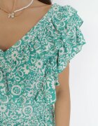cflo Rochie Verde Cloș Maxi cu Decolteu Decorativ și Elastic în Talie din Viscoză Adyni