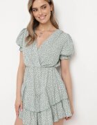 cflo Rochie Verde cu elastic în talie cu decolteu petrecut Ianveia