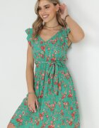 cflo Rochie Verde cu elastic în talie din viscoză cu flori Chrysa
