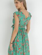 cflo Rochie Verde cu elastic în talie din viscoză cu flori Chrysa