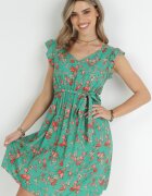 cflo Rochie Verde cu elastic în talie din viscoză cu flori Chrysa